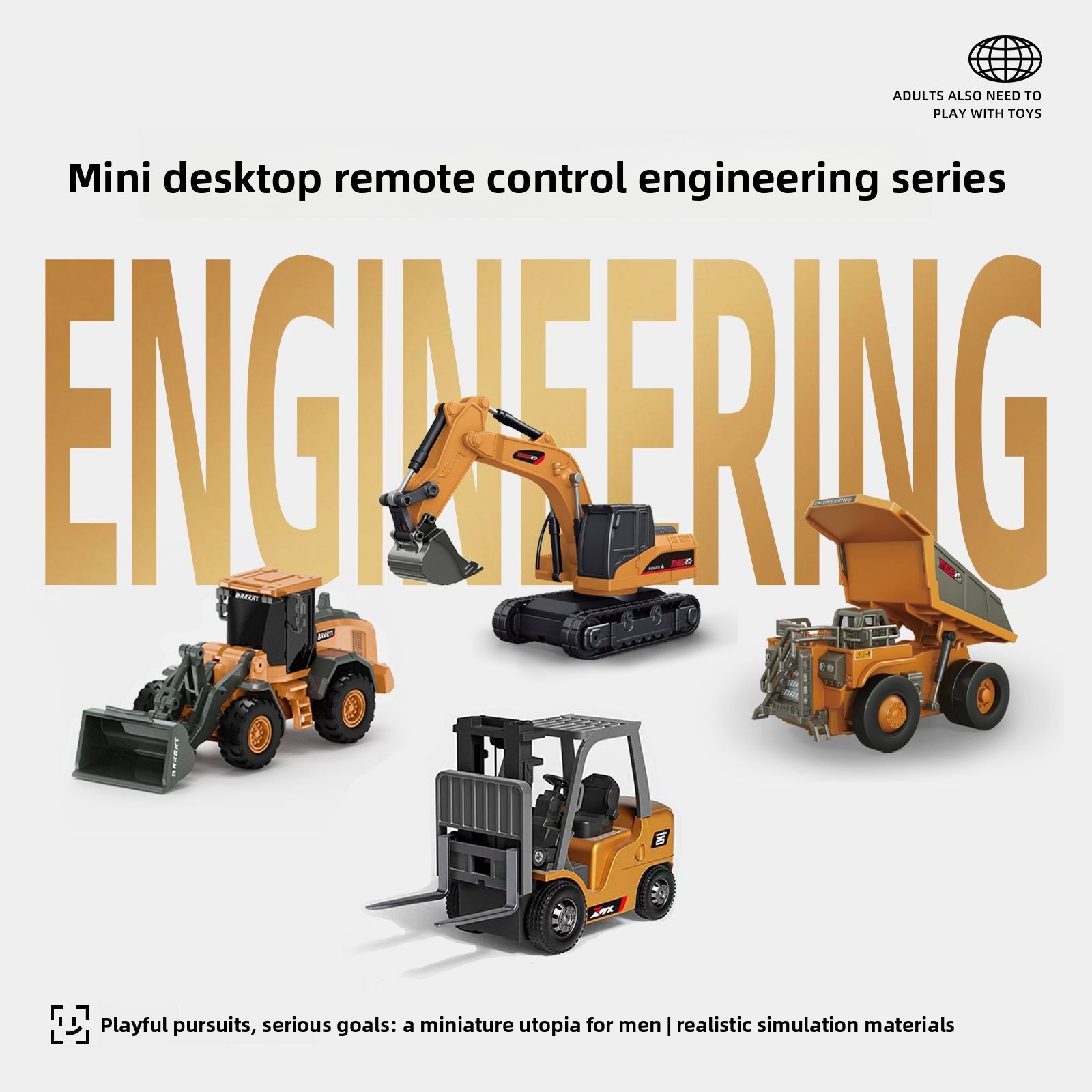 Kids Outdoor Digger - 1:64 Metal RC Engineering Car Set,