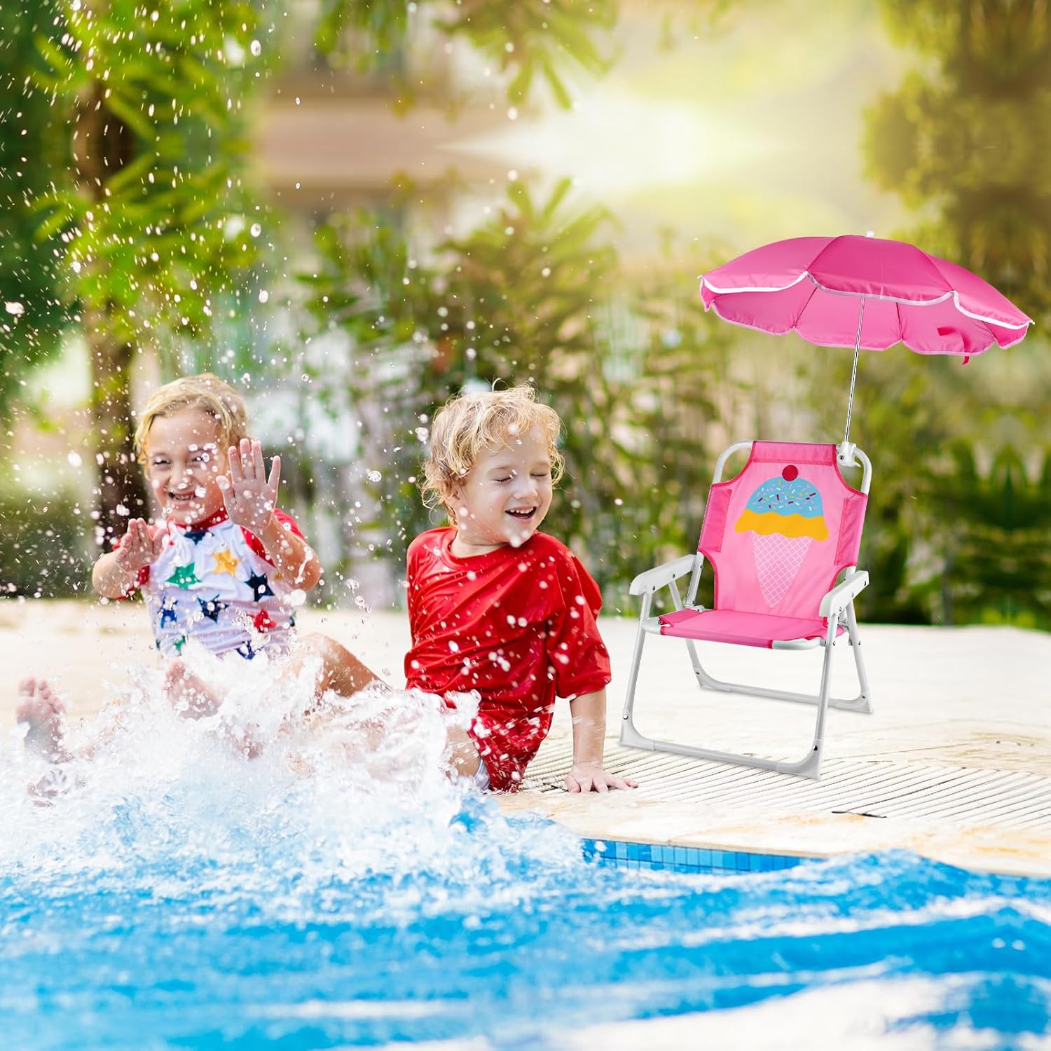 1 Set Folding Beach Chair with - Kids Outdoor Lounge Chair With Umbrella ulasan dan harga