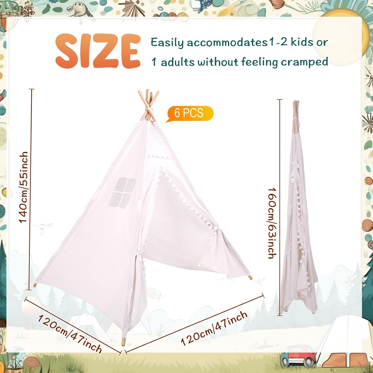 Windyun 6 Pcs Kids Teepee Tent - Kids Outdoor Tent ulasan dan harga