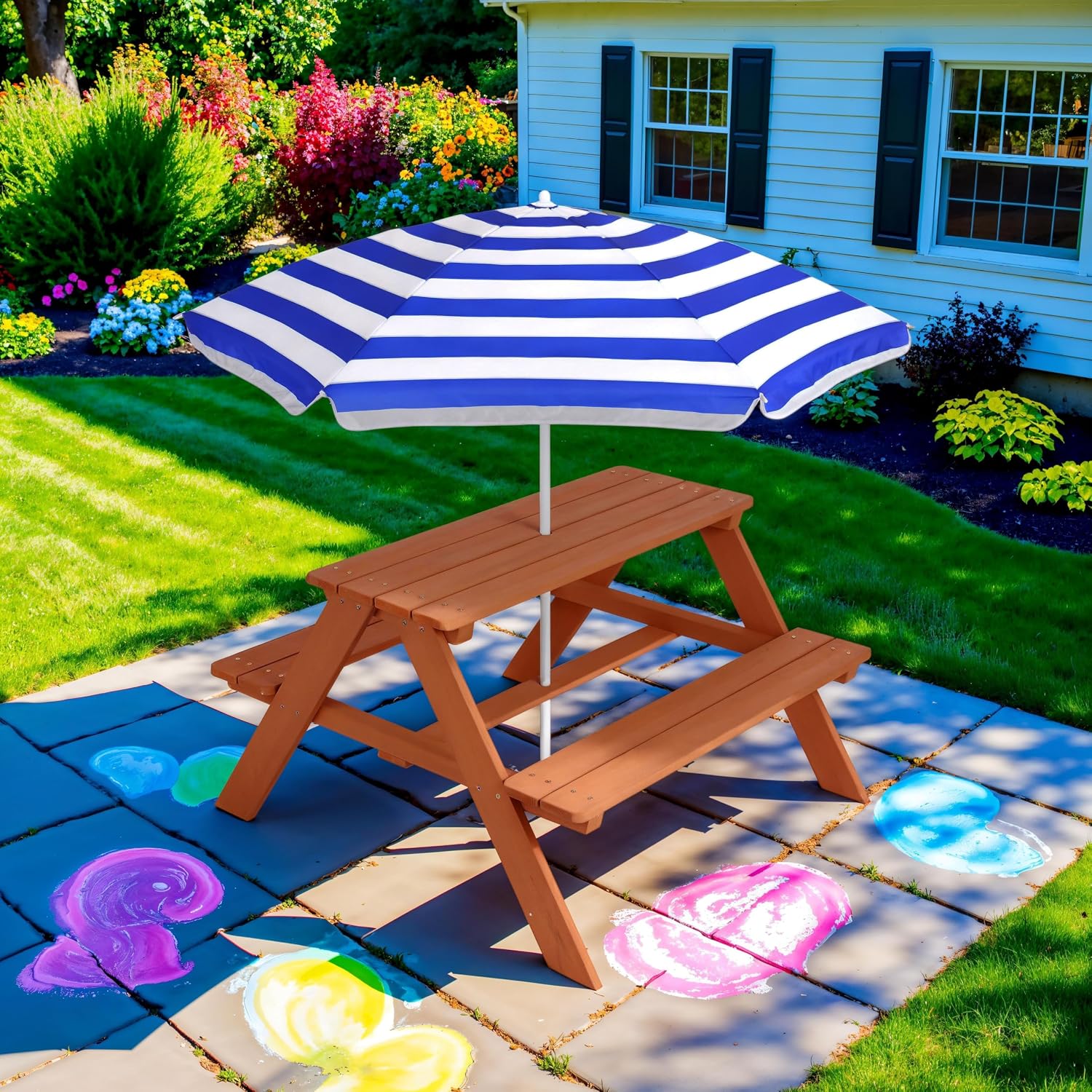 Wooden Kids Picnic Table with  - Kids Outdoor Activity Table ulasan dan harga