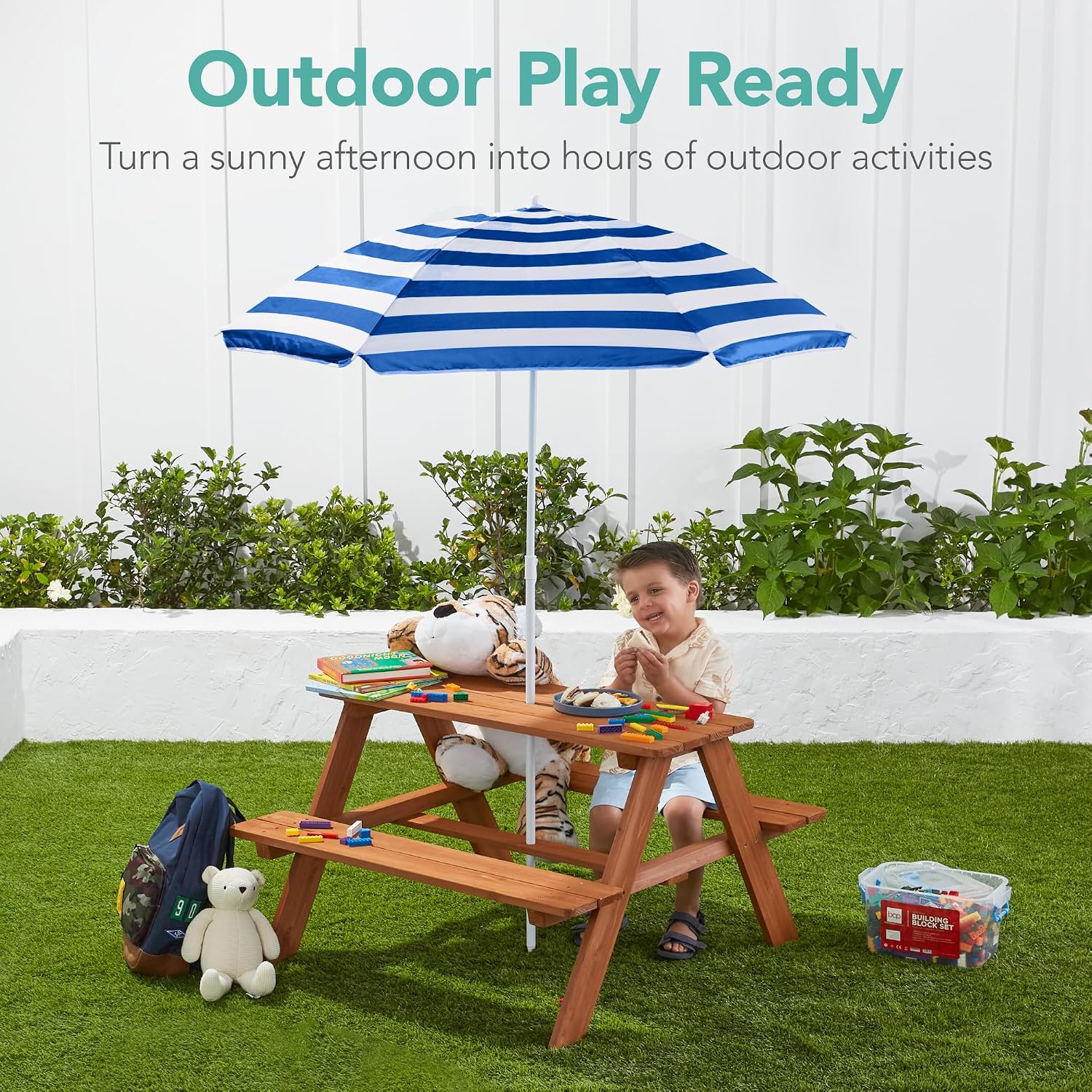 Wooden Kids Picnic Table with  - Kids Outdoor Activity Table ulasan dan harga